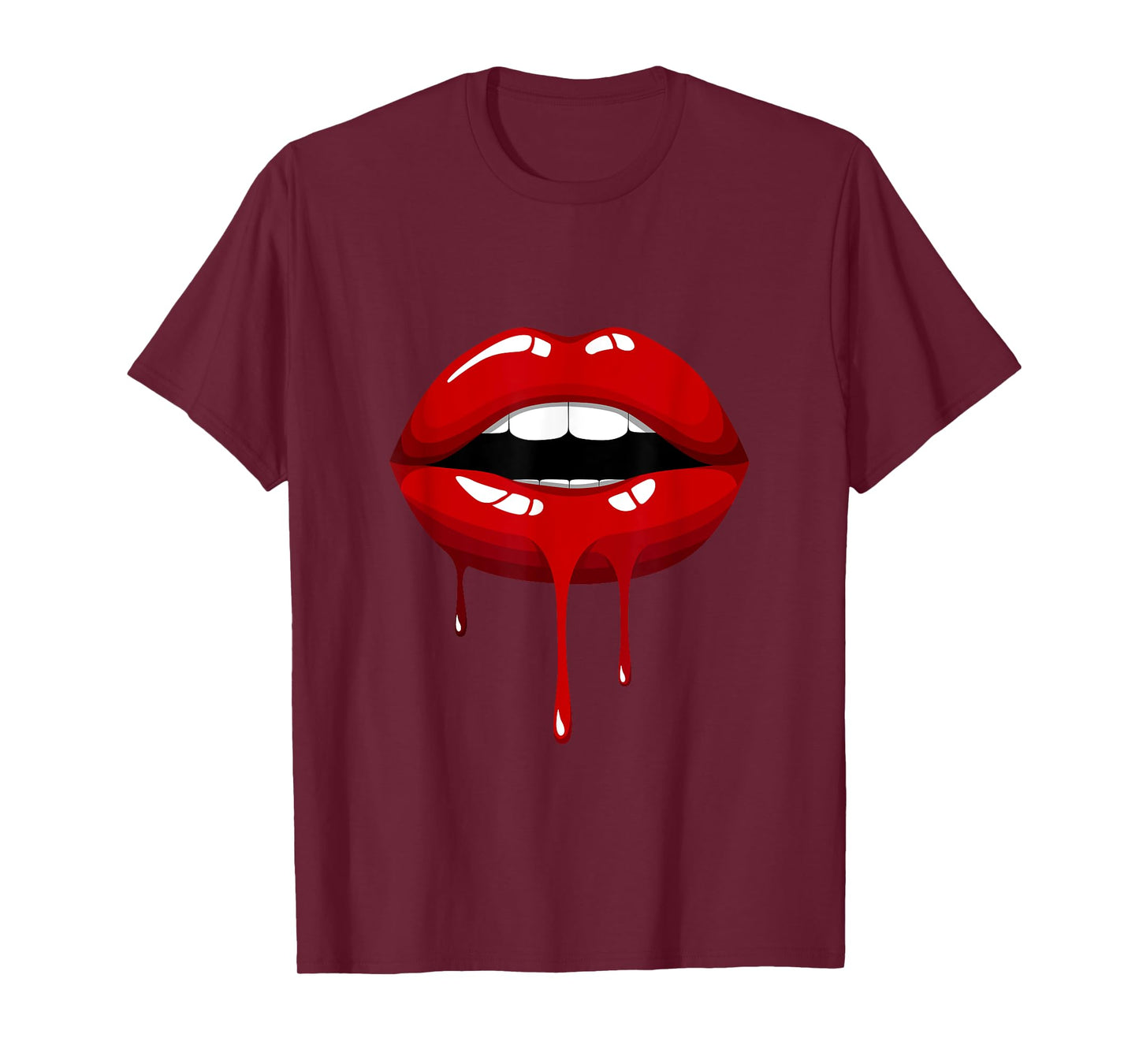 Cool Women Fashionable Red Lips Short Sleeve Graphic Design T-Shirt