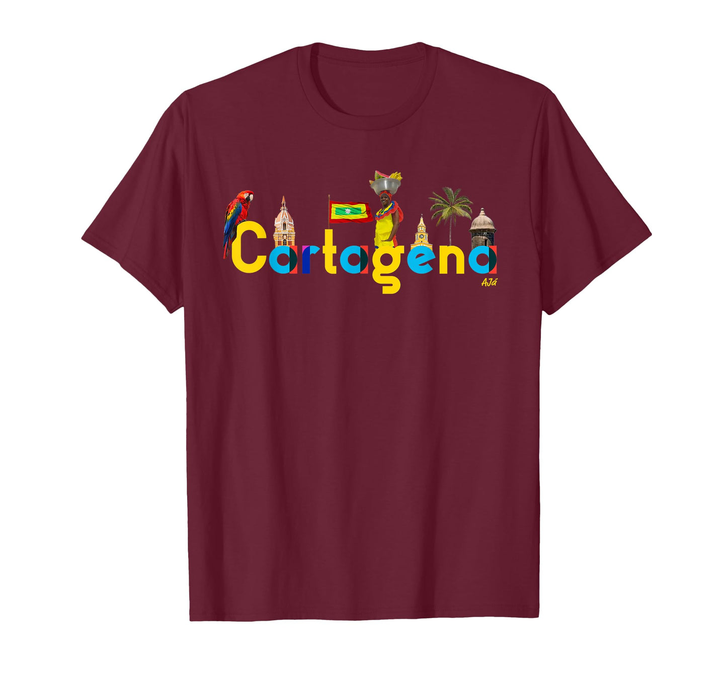 AJ.co Hecho en Cartagena Colombia T-Shirt - Men's Unisex-Adults Black Small Classic Fit Short Sleeve T-Shirt