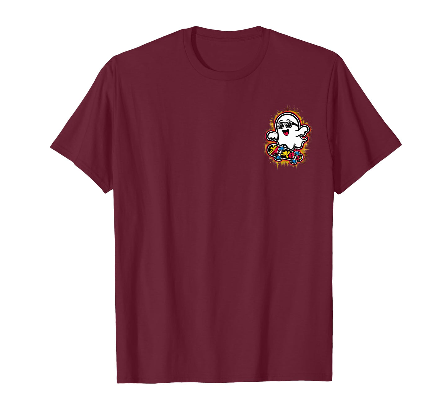 Funny Ghost On Skateboard Retro Halloween Costume Kids Boys T-Shirt