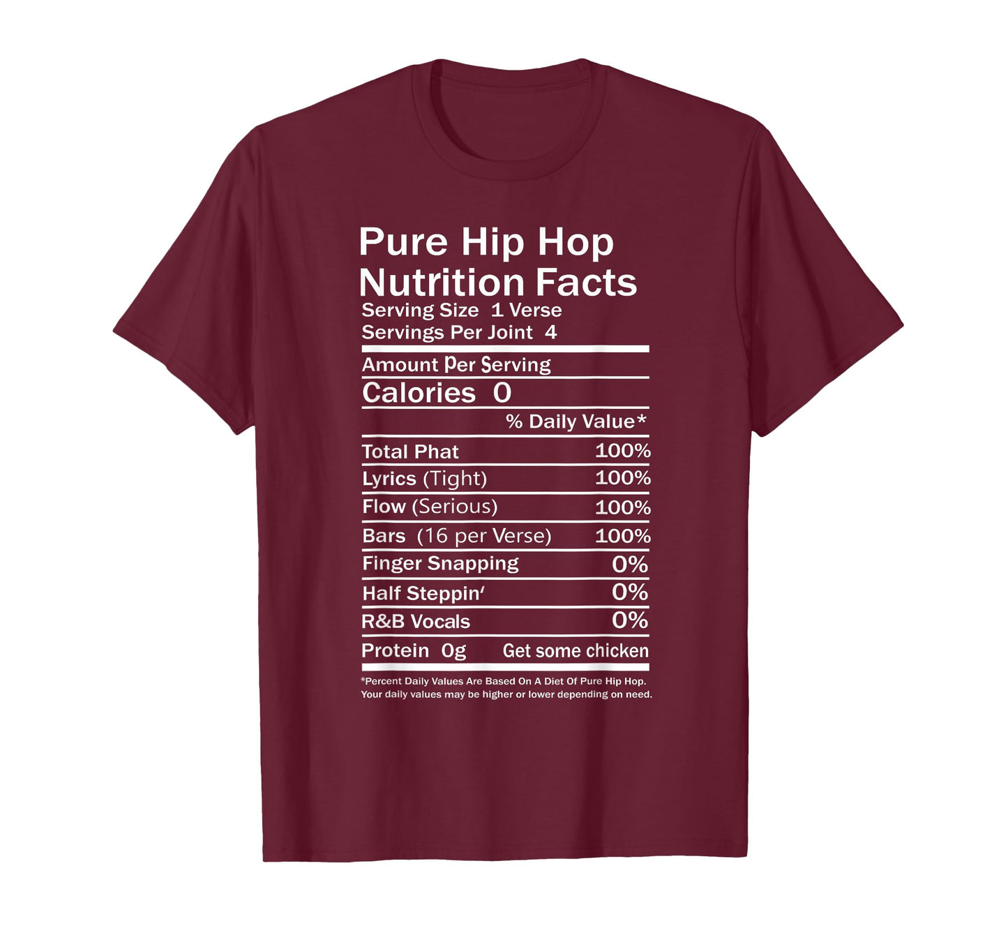 Hip Hop Nutrition Facts Concert Rap Music Joke Party Casual T-Shirt