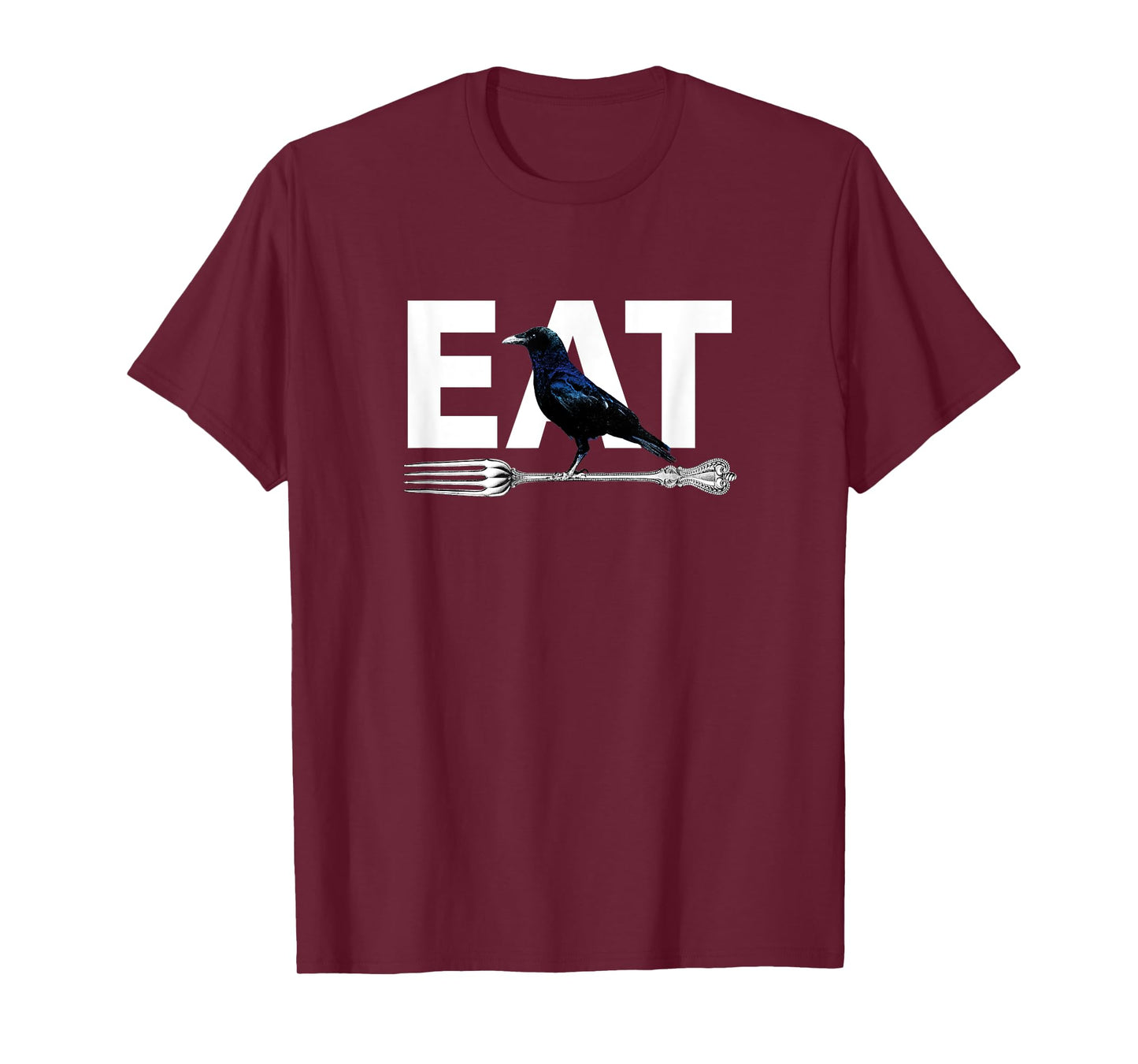 Eat Crow Humor | Black & Blue Crow & Silver Fork Funny Sorry T-Shirt