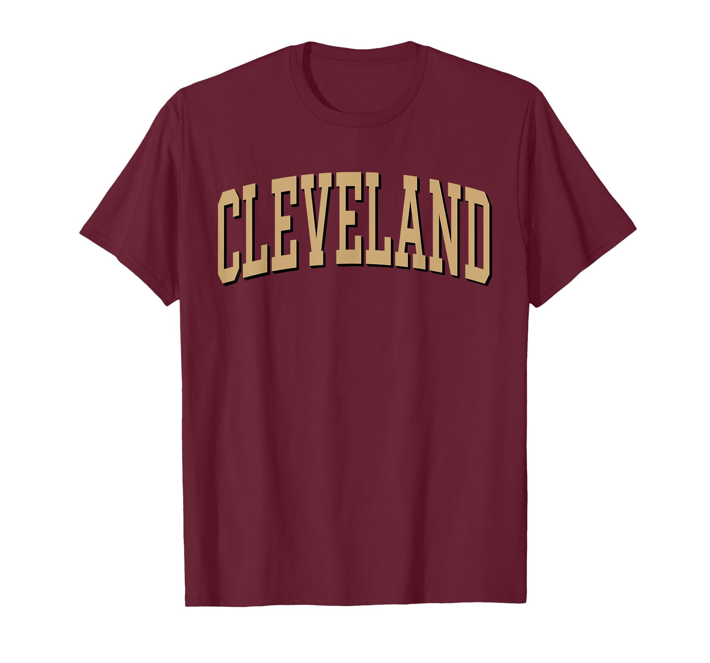 Cleveland Apparel . Co - Vintage Varsity Arched Text Cleveland T-Shirt - Unisex-Adult, Short Sleeve, T-Shirt, Red, Small