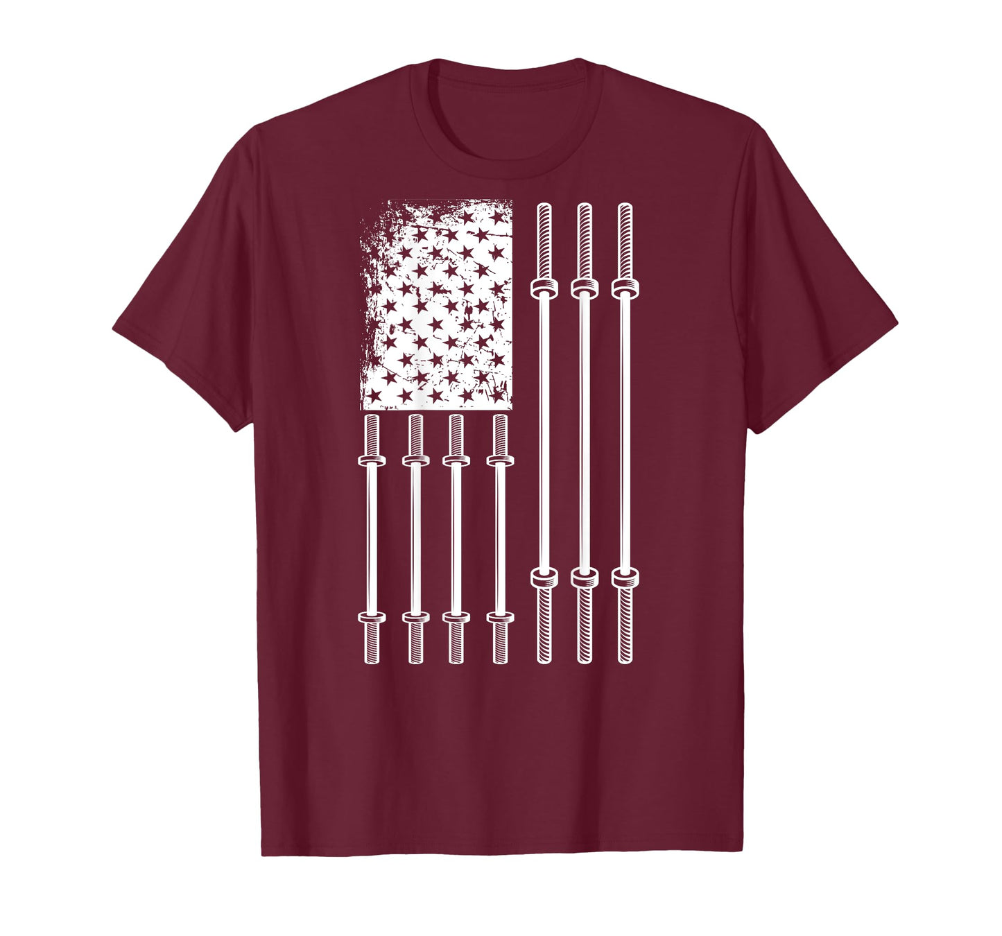 Barbell US Flag Weightlifting Patriotic Back Print Gym Women Kids Men T-Shirt