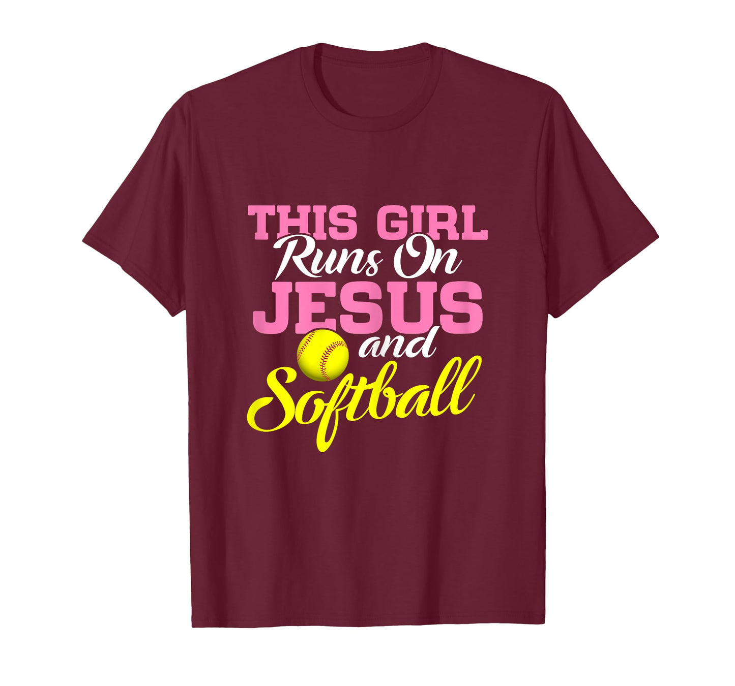 This Girl Runs On Jesus and Softball Women Christian T-Shirt