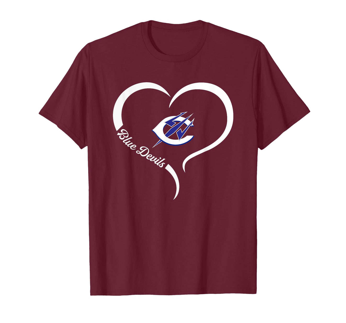 Clay Blue Devils Logo Half Heart Slogan HS T-Shirt
