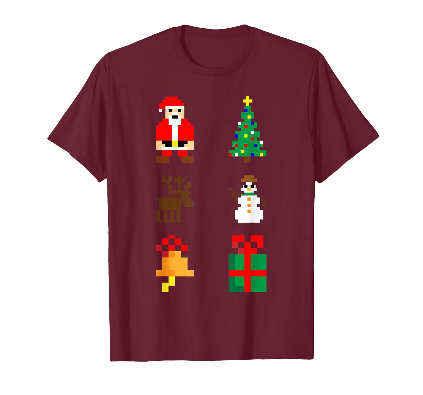 Santa Christmas Tree Deer Snowman Bell Gift Xmas Pixel Art T-Shirt