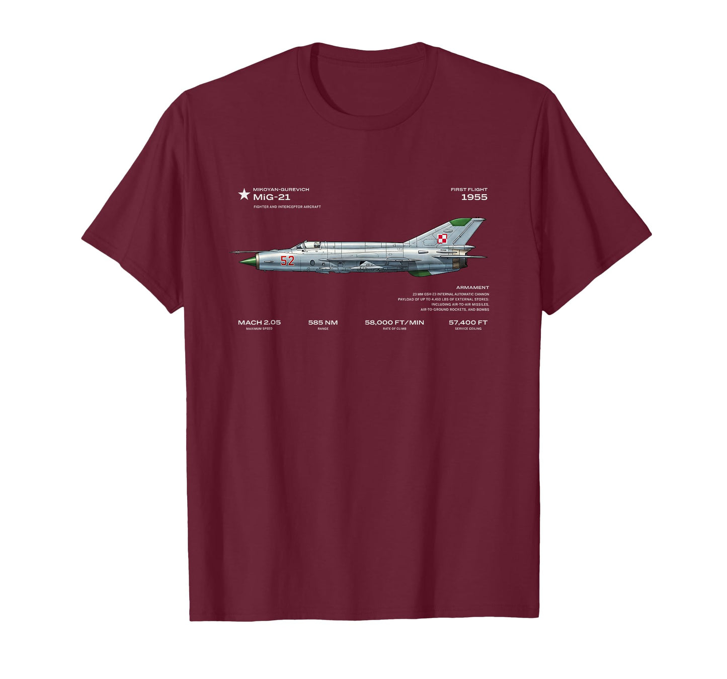 MiG-21 Fighter Jet – Cold War Soviet Aircraft Design T-Shirt