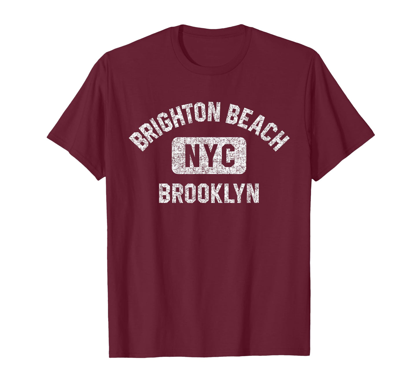 Brighton Beach Brooklyn NYC Gym Style Distressed White Print T-Shirt