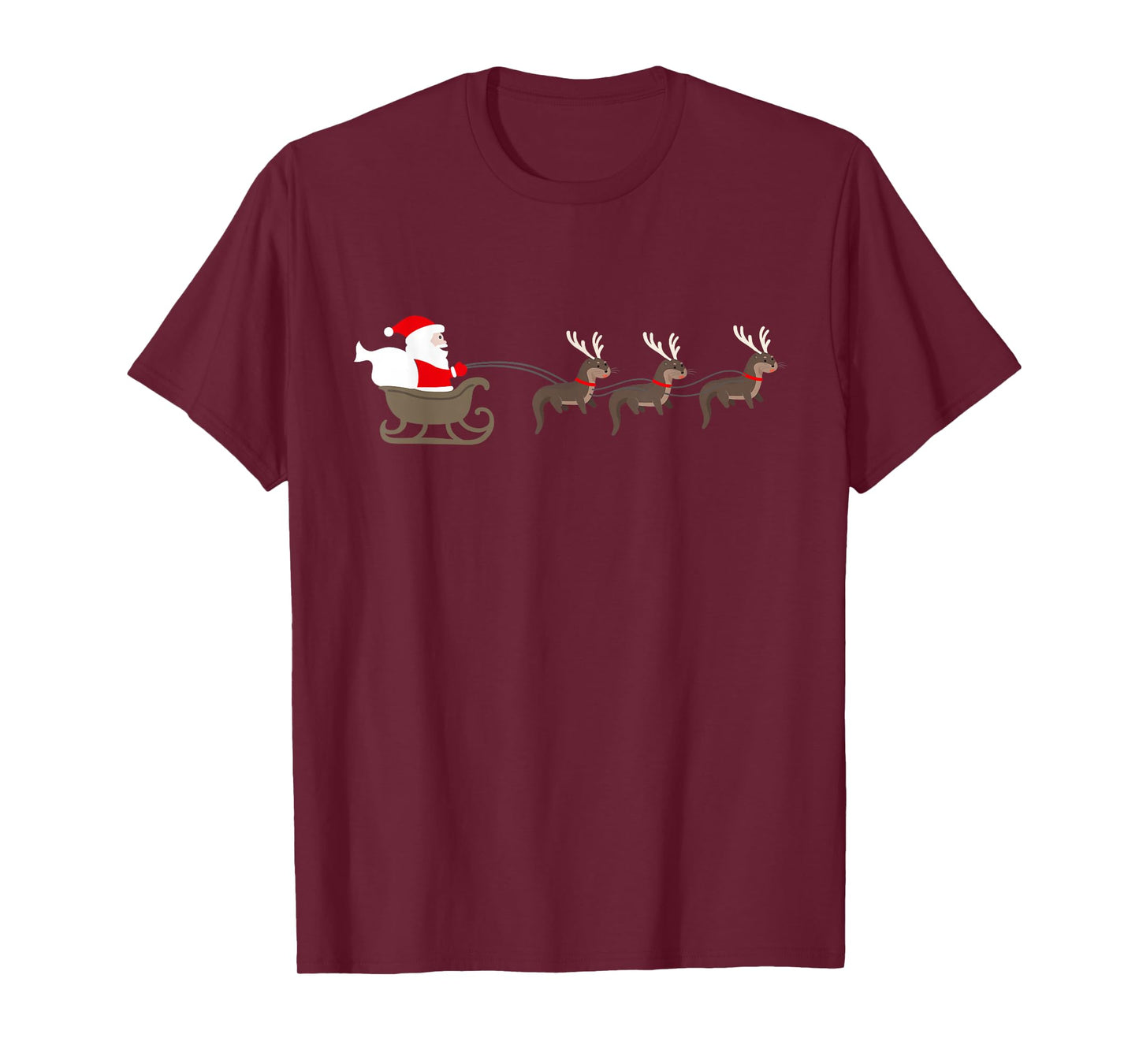 Sea Otter Cartoon Christmas Santa Reindeers Sled T-Shirt