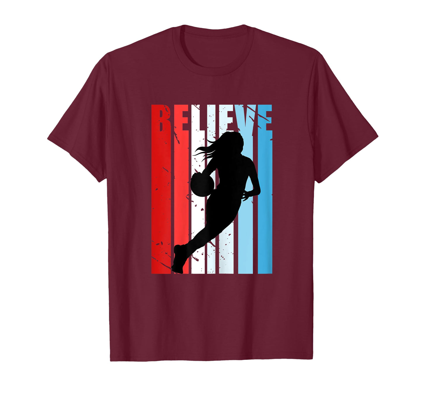 Retro Basketball Girls Woman Motivational Red White Blue USA T-Shirt