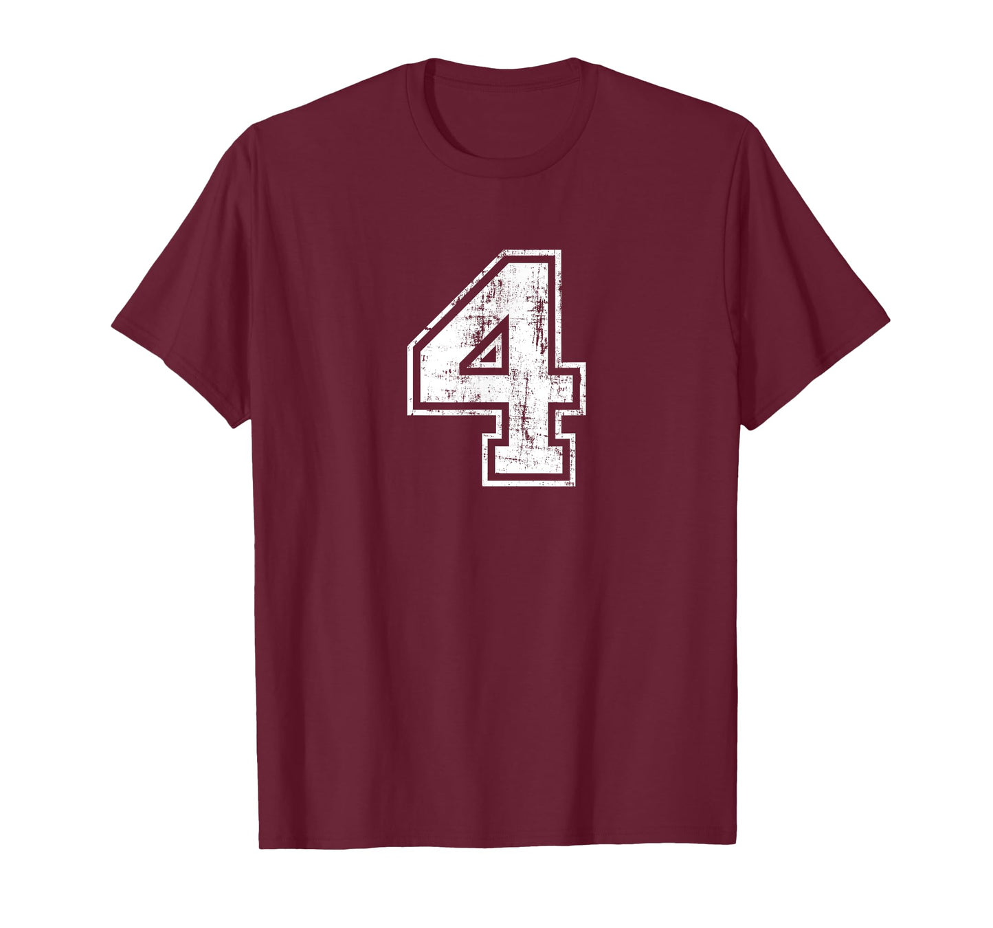 Sport Training Practice Varsity Distressed Numbers Number 4 Four Unisex-Adults Black Cotton 100% T-Shirt Small Crew Neck Short Sleeve