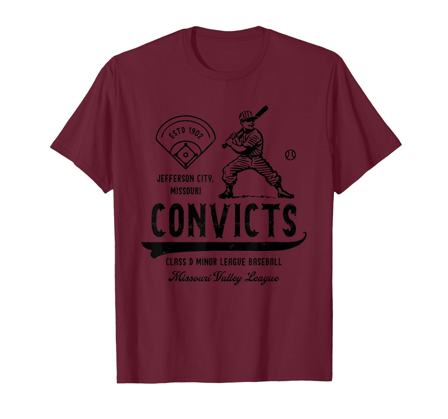 Jefferson City Convicts Missouri Vintage Defunct Baseball T-Shirt