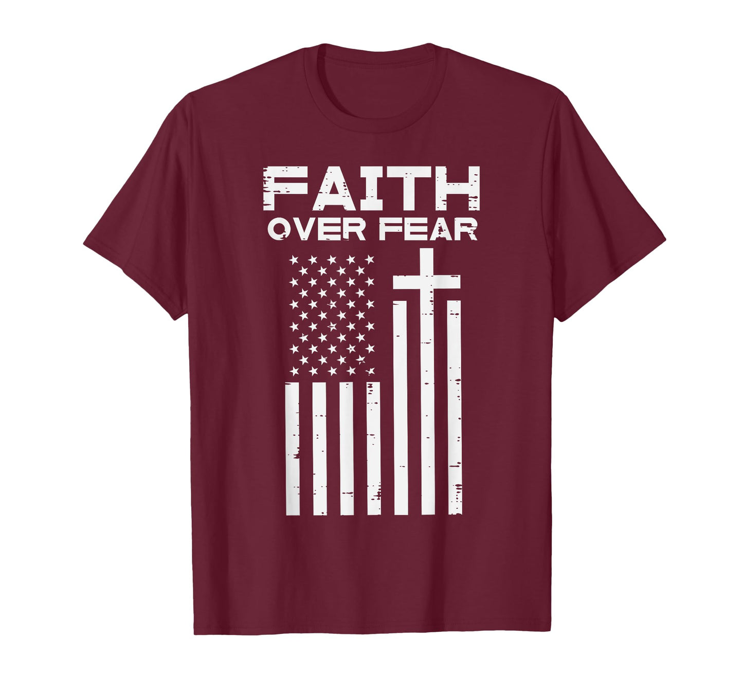 Faith Over Fear US Flag Cross Jesus Christian Men Women Kids T-Shirt