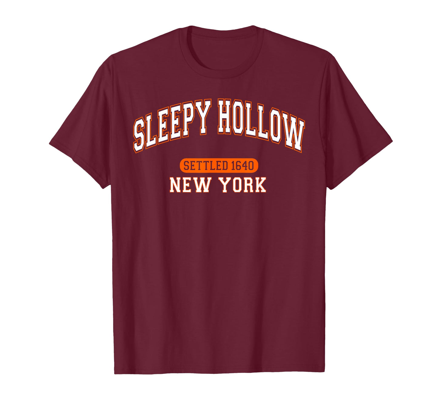 Sleepy Hollow New York Settled 1640 Sports White Orange T-Shirt