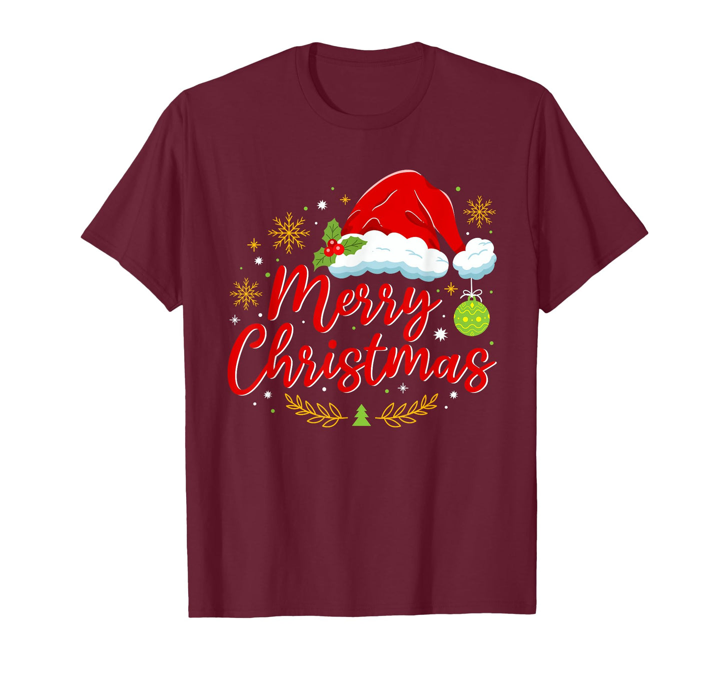 Festive Santa Hat with Holly Merry Christmas Men Women Kids T-Shirt