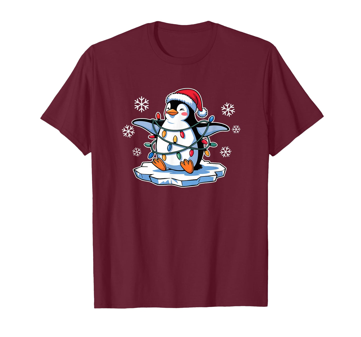 Happy Penguin in Christmas Lights Funny T-Shirt