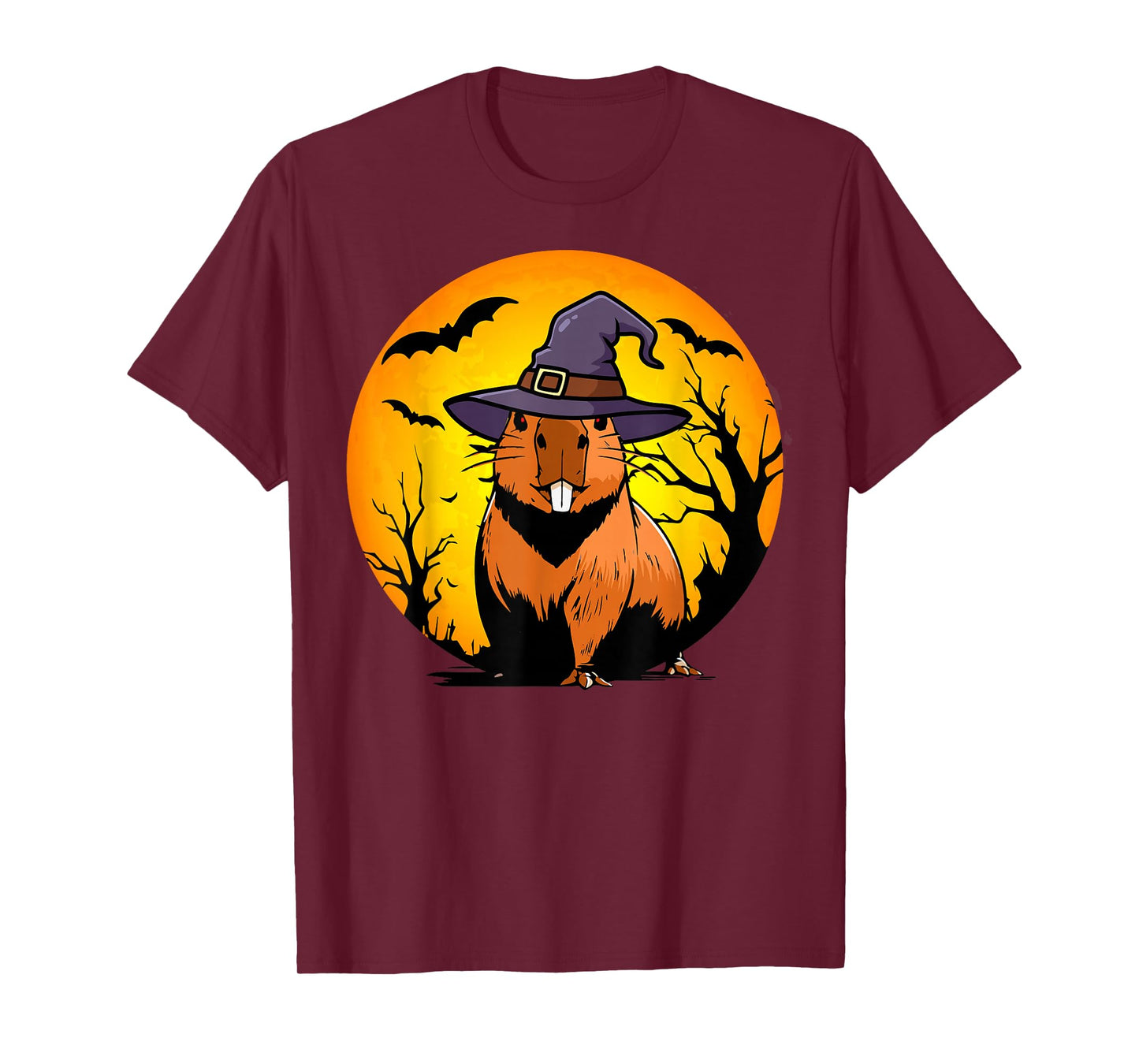 Capybara Witch Hat Halloween Moon Funny Spooky Animal T-Shirt