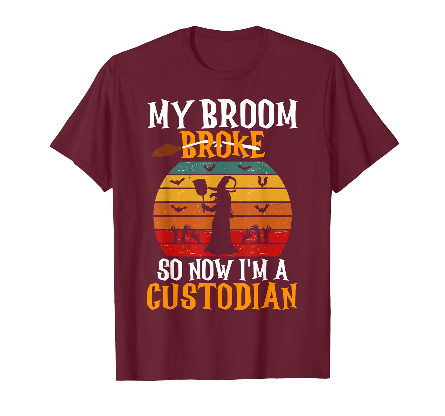 School Custodian Janitor Retro Vintage Sunset Halloween T-Shirt