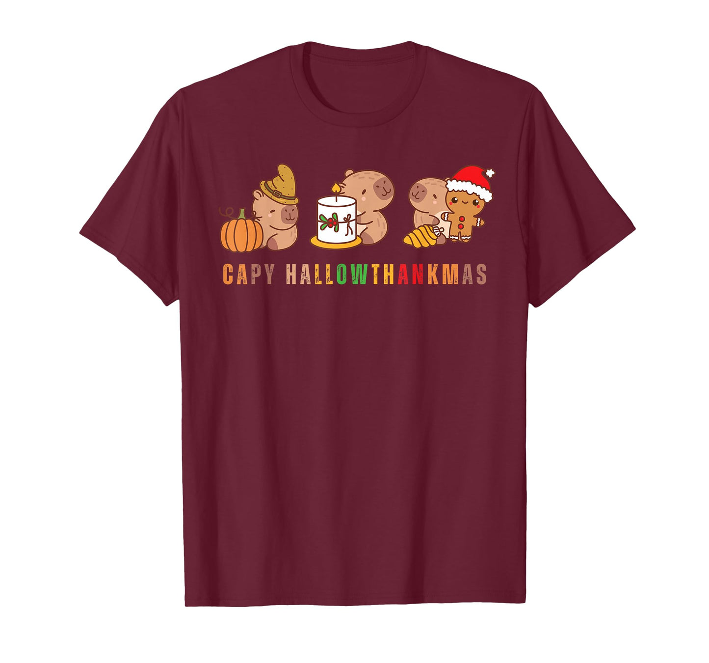 Capy Hallowthankmas Capybaras Halloween Thanksgiving Xmas T-Shirt
