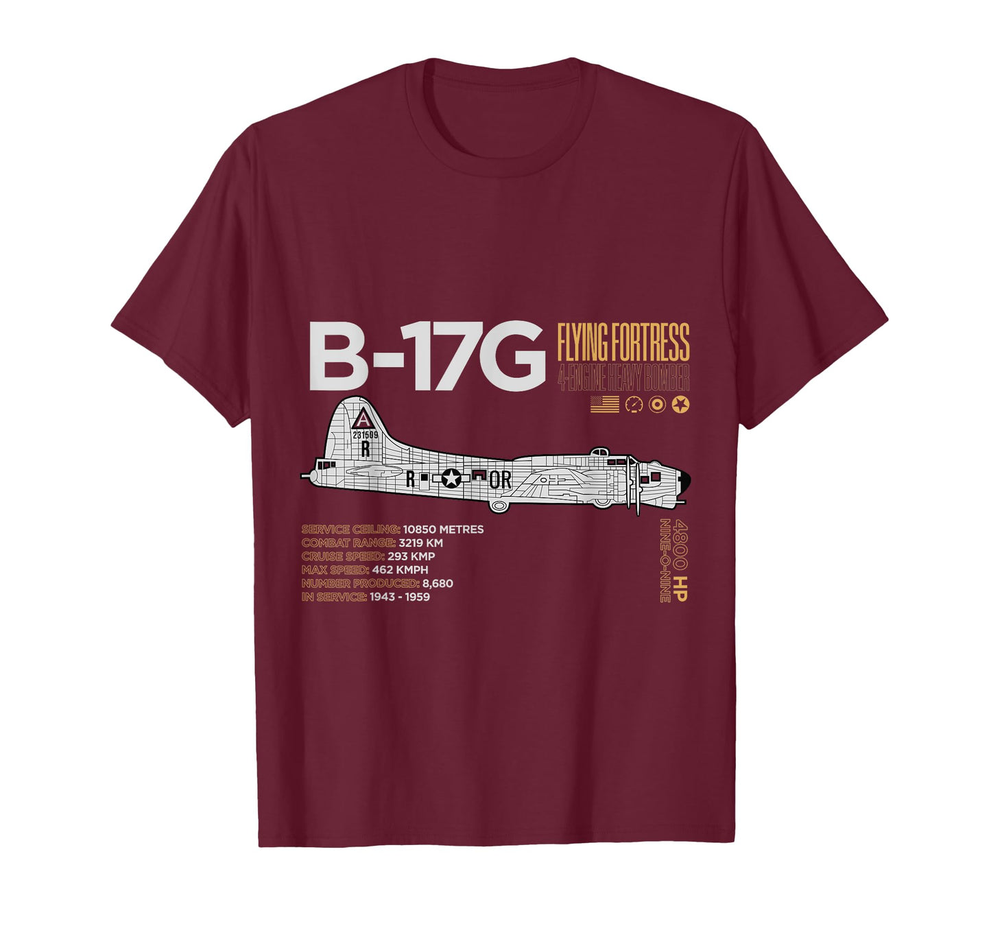 B-17G Flying Fortress Aircraft Schematics T-Shirt