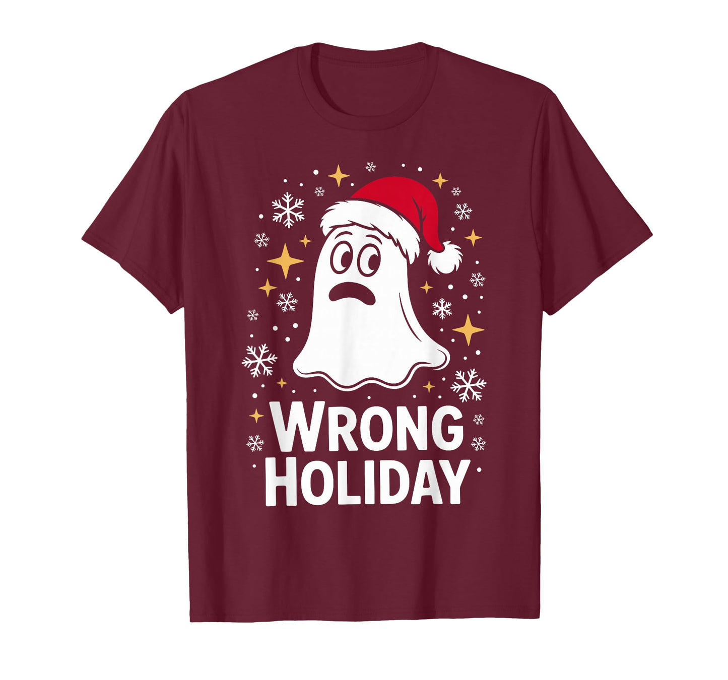 Wrong Holiday Ghost with Santa Hat Funny Halloween T-Shirt