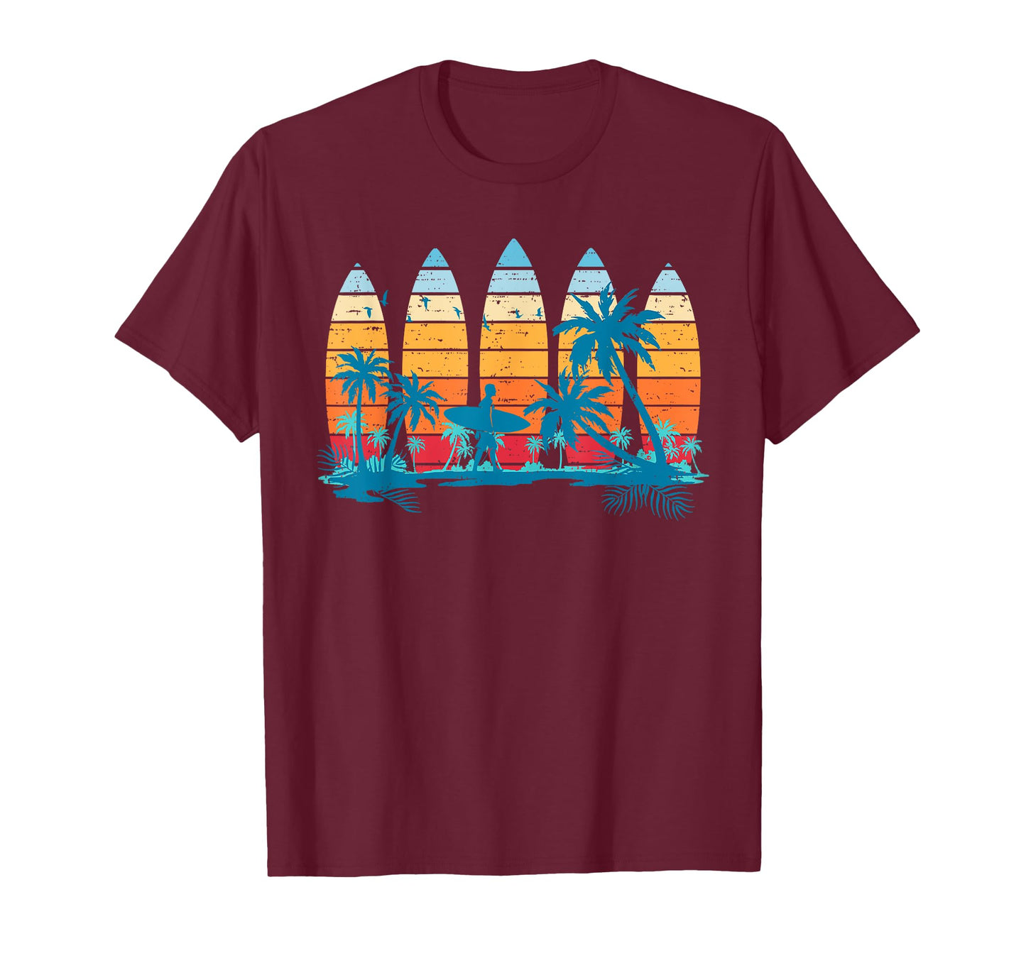 Vintage Surfboard Sunset Surfboarder Retro Surfer Palm Tree T-Shirt