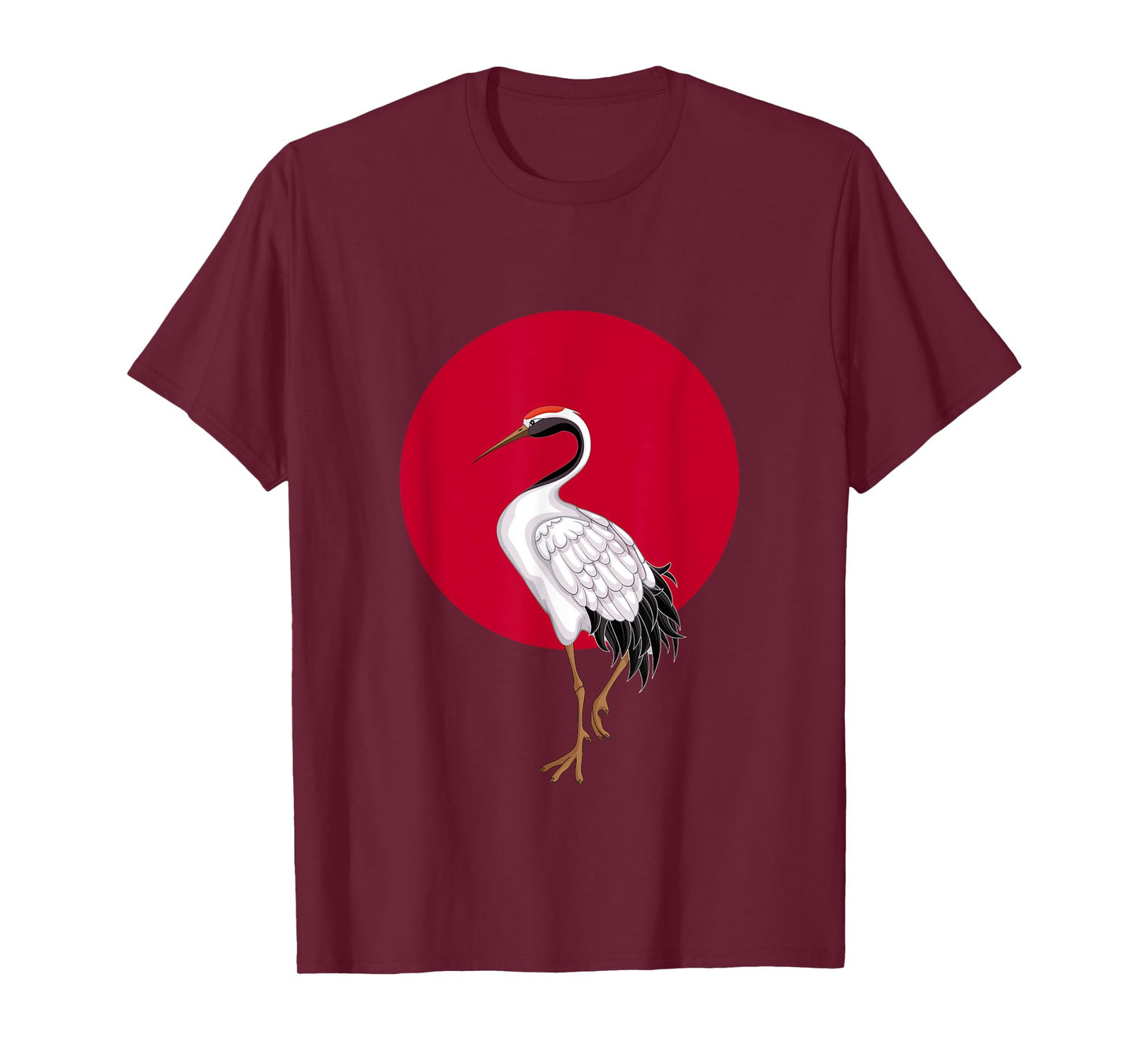 Cool Japan Flag Red Dot With Red Crowned Crane Japanese Bird T-Shirt