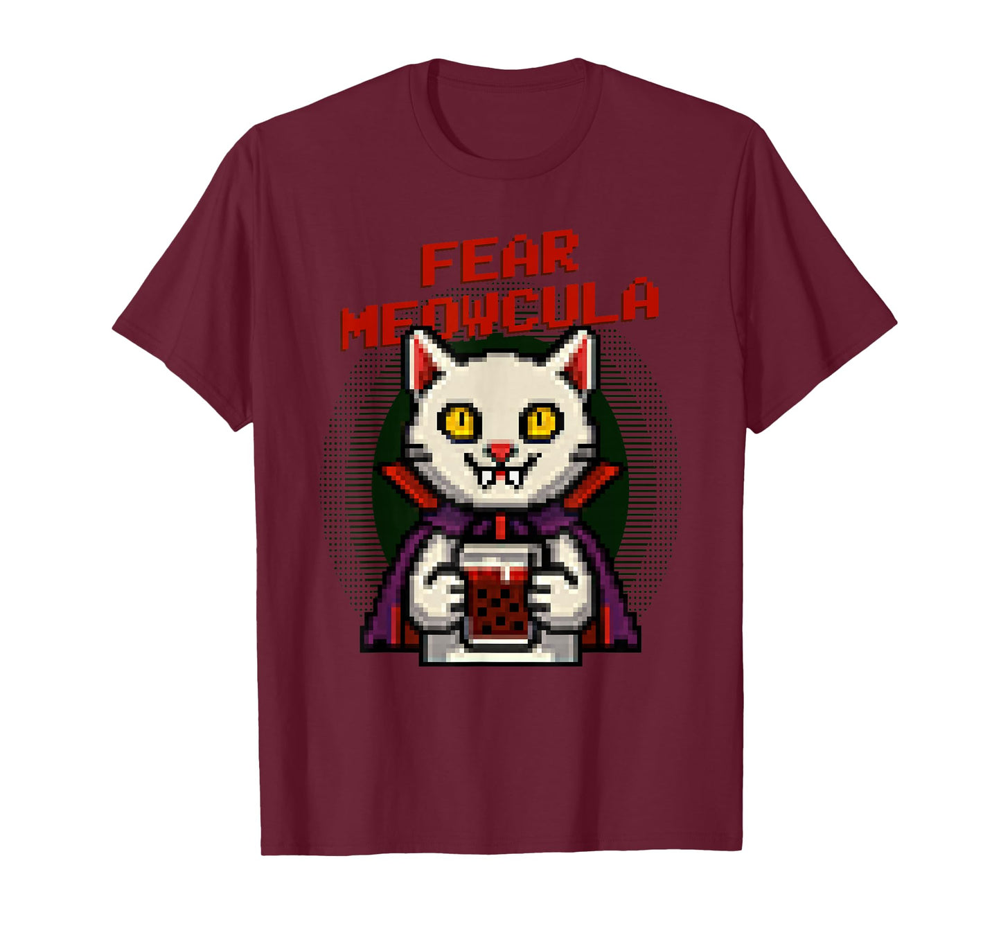 Fear Meowcula Funny Pixel Art Vampire Cat Halloween T-Shirt