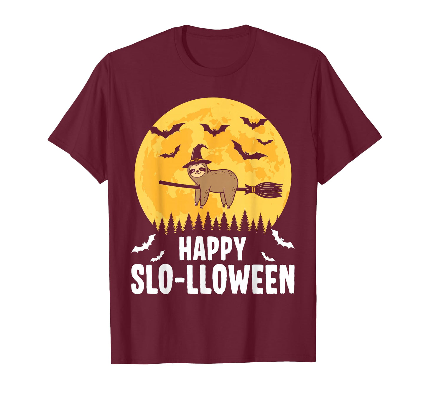 Happy Slo-lloween Funny Halloween Sloth Flying Witch T-Shirt