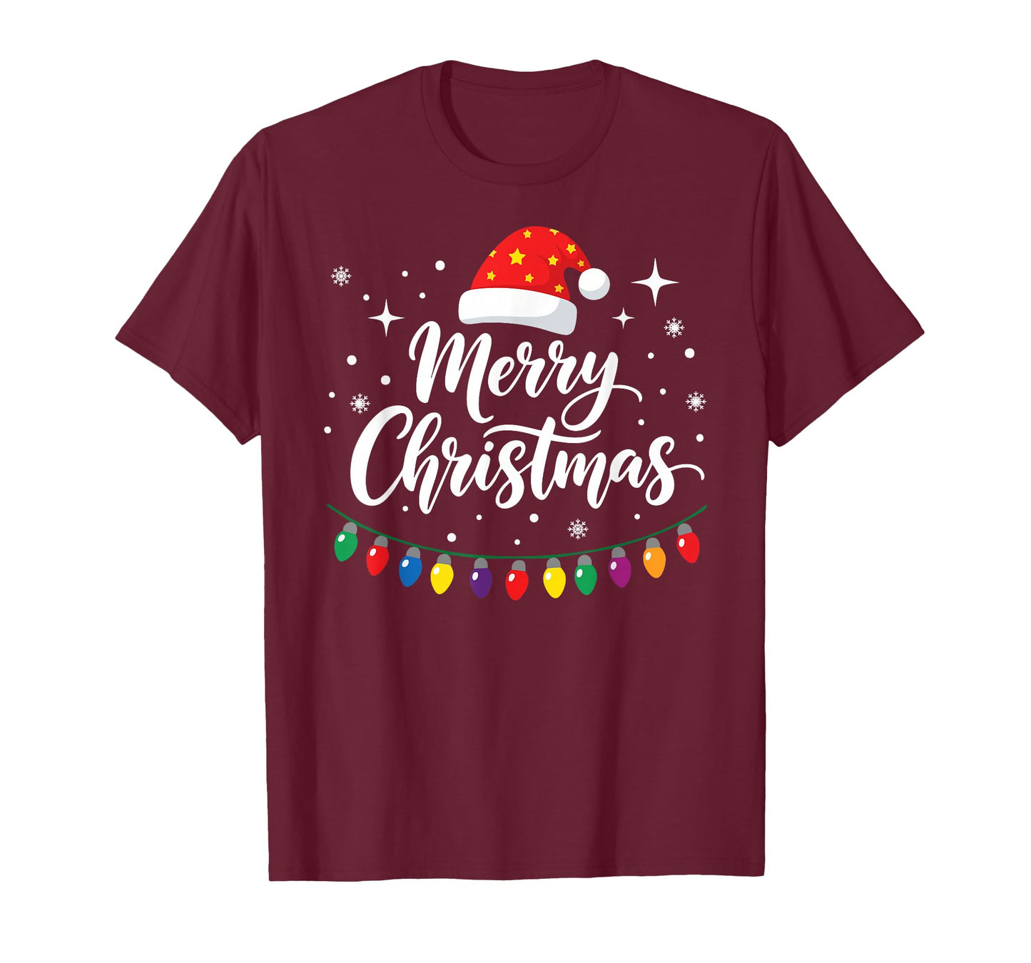Merry Christmas Lights Red Santa Hat Xmas Family Men Women T-Shirt