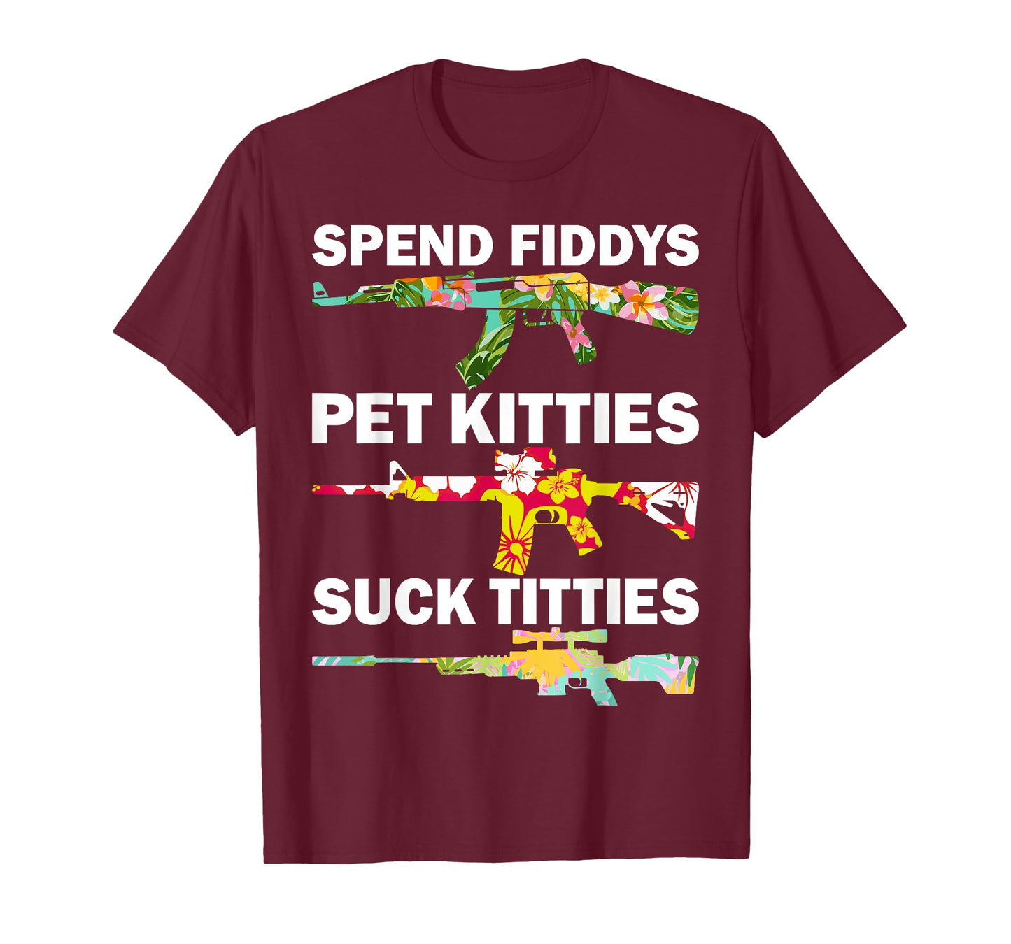 Spend Fiddies Pet Kitties Tropical Gun Lover Beach Hawaiian T-Shirt for Men Women
