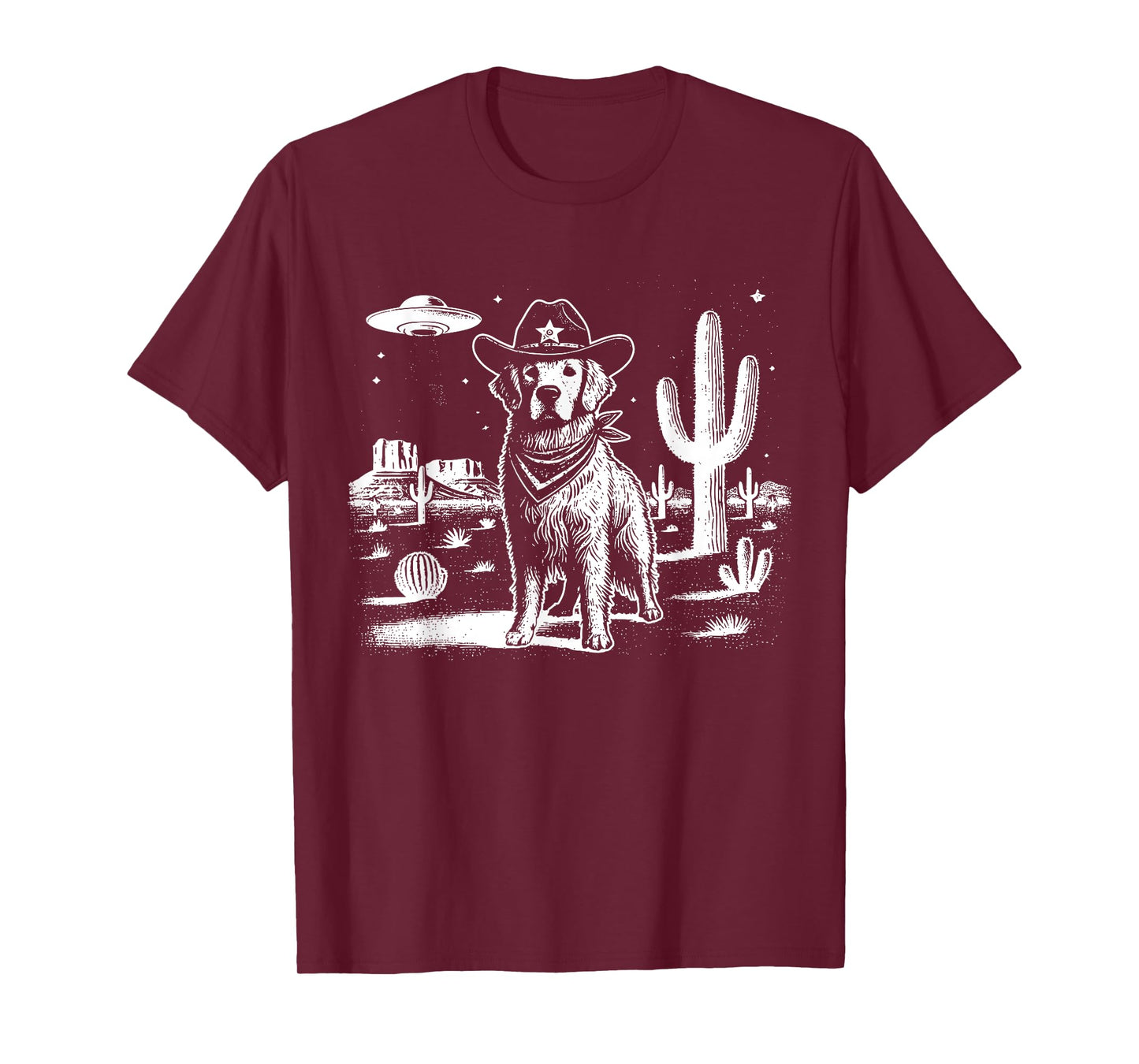 Vintage Dog UFO Western Golden Retriever Dog Lover Womens T-Shirt
