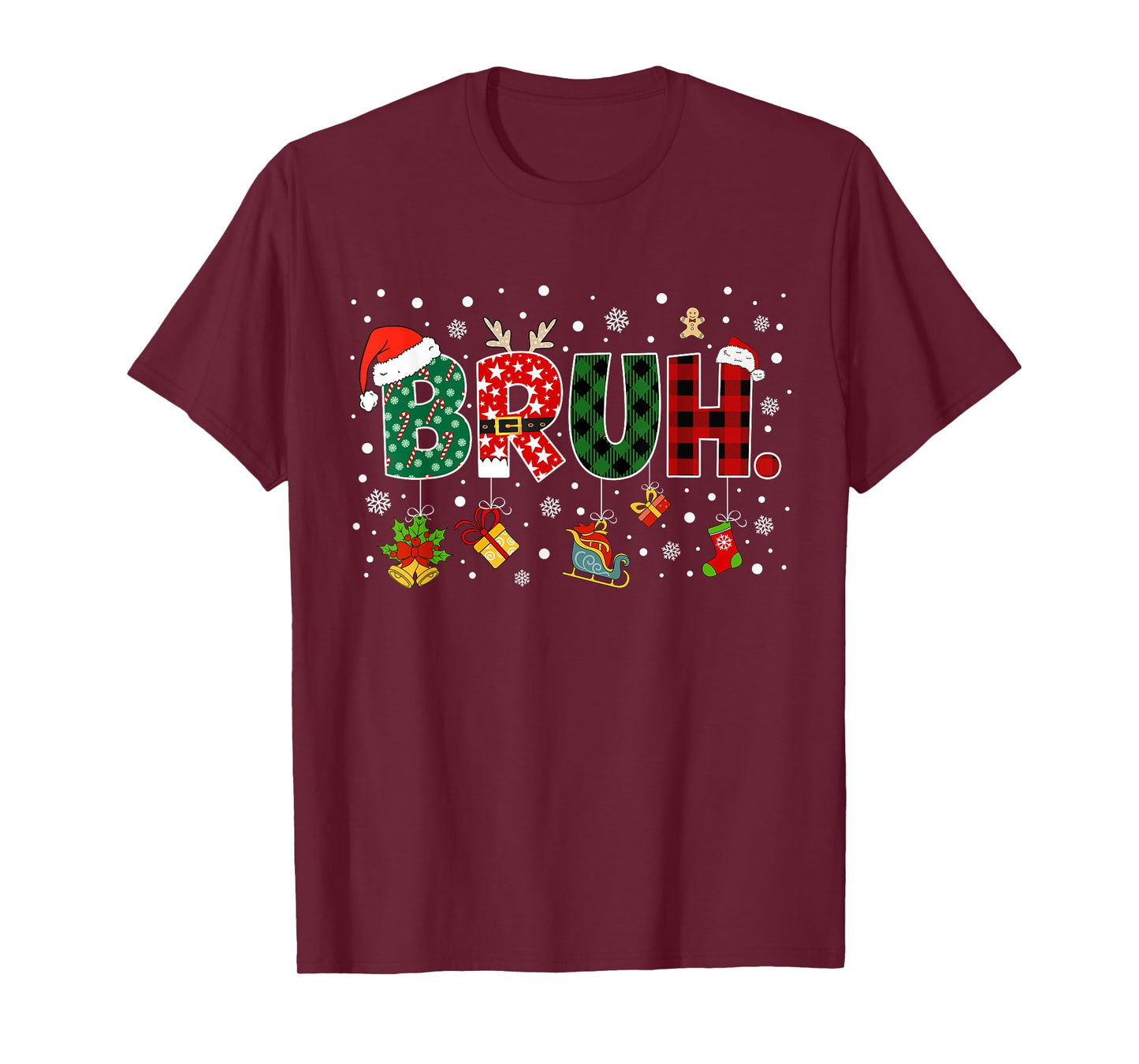 Bruh Funny Christmas Red Plaid Teens Boys Kids Xmas Pajamas T-Shirt