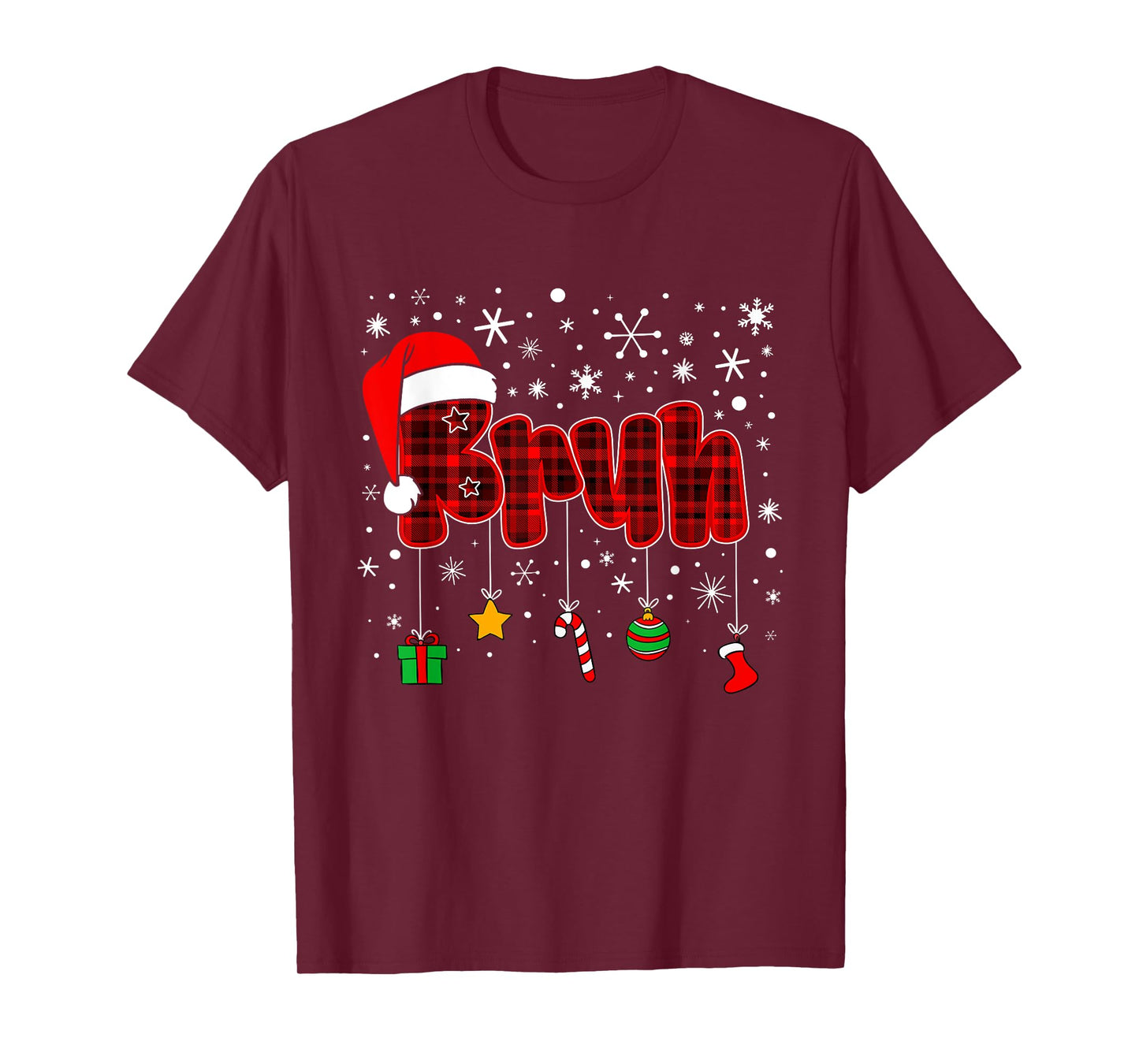 Bruh Funny Christmas Red Plaid Teens Boys Kids Xmas Pajamas T-Shirt
