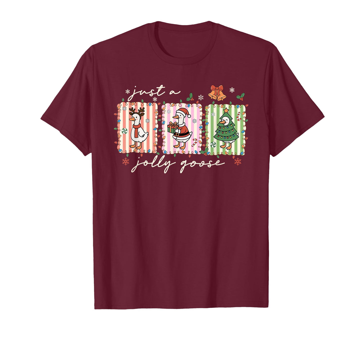 Just A Jolly Goose Funny Goose Santa Reindeer Cute Christmas T-Shirt