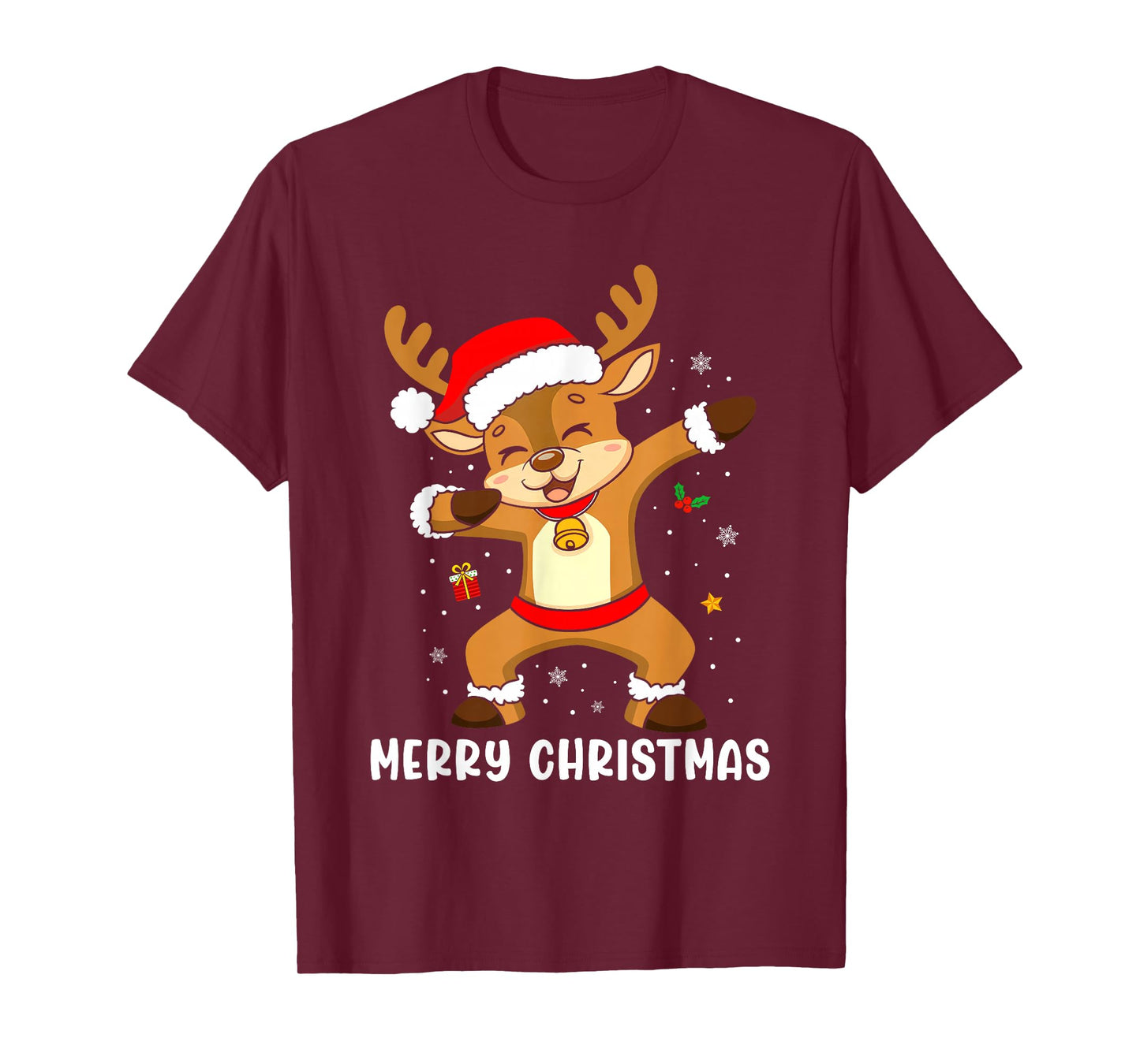 Merry Christmas Reindeer Santa Hat Family Xmas Pajamas T-Shirt