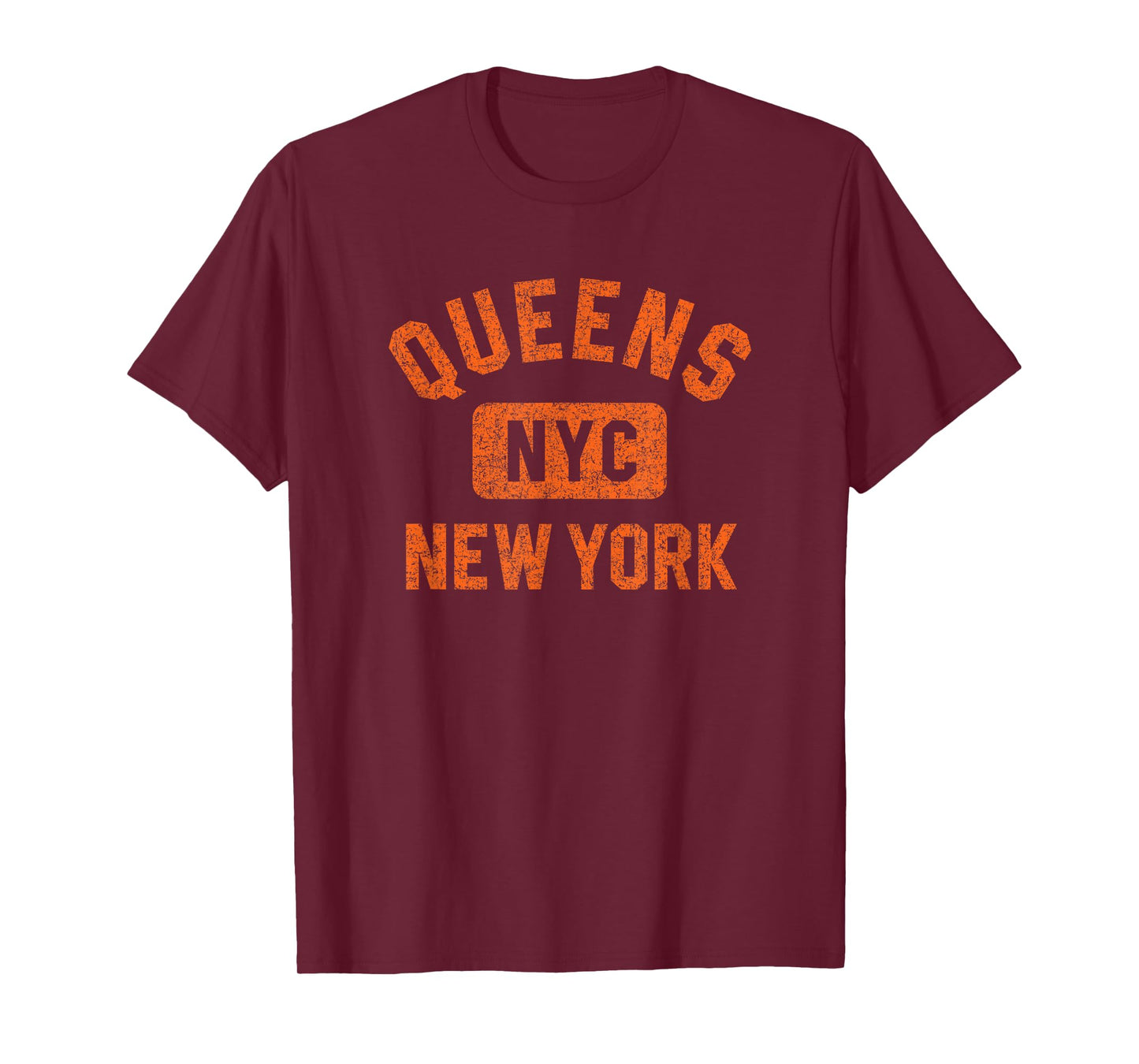 Queens NYC New York Gym Style Distressed Orange Print T-Shirt