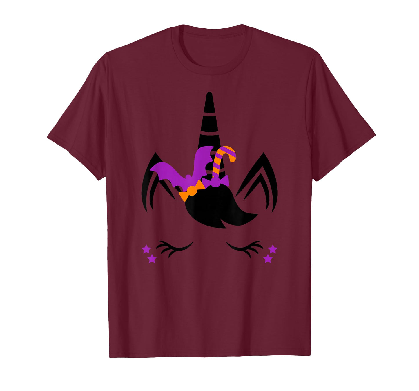 Unicorn Face Eyelashes Bat Candy Scary Halloween Costume T-Shirt