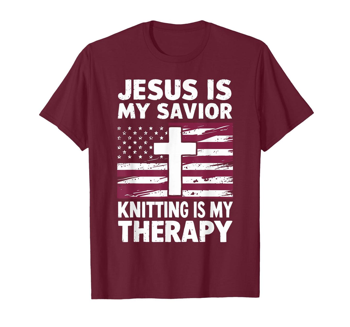 Jesus Is My Savior Knitting Is My Therapy Christian T-Shirt