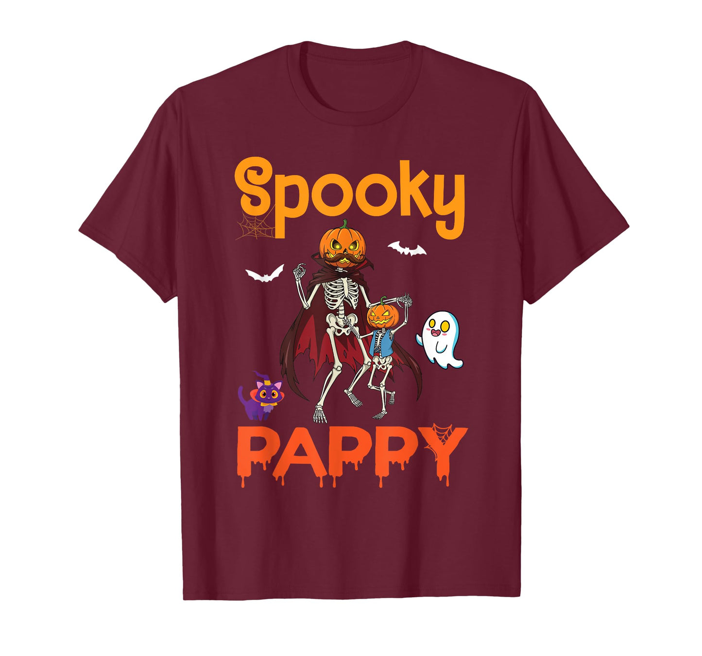 Spooky Pappy Skeletons Dancing with Pumpkin Head and Ghost T-Shirt