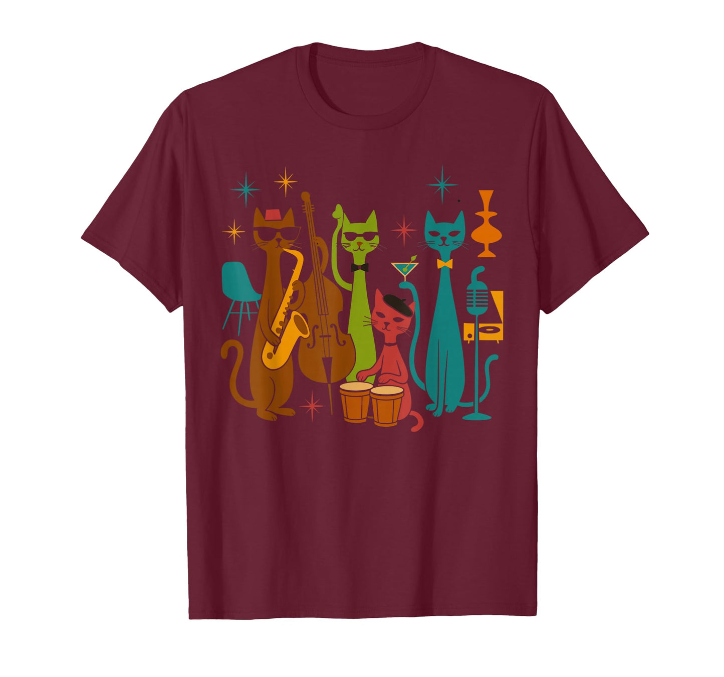 Mid Century Modern Band Cats Retro 50s 60s Style T-Shirt