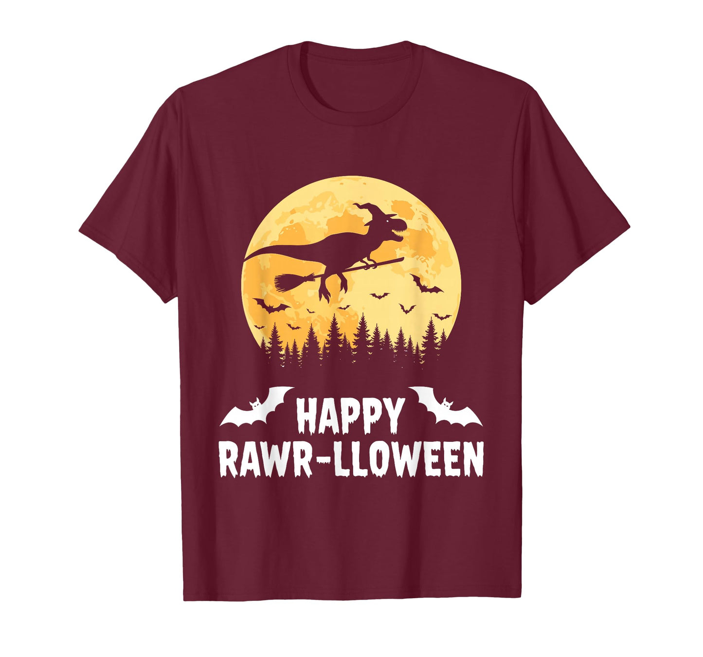 Happy Rawr-lloween Funny Halloween T Rex Flying Witch T-Shirt