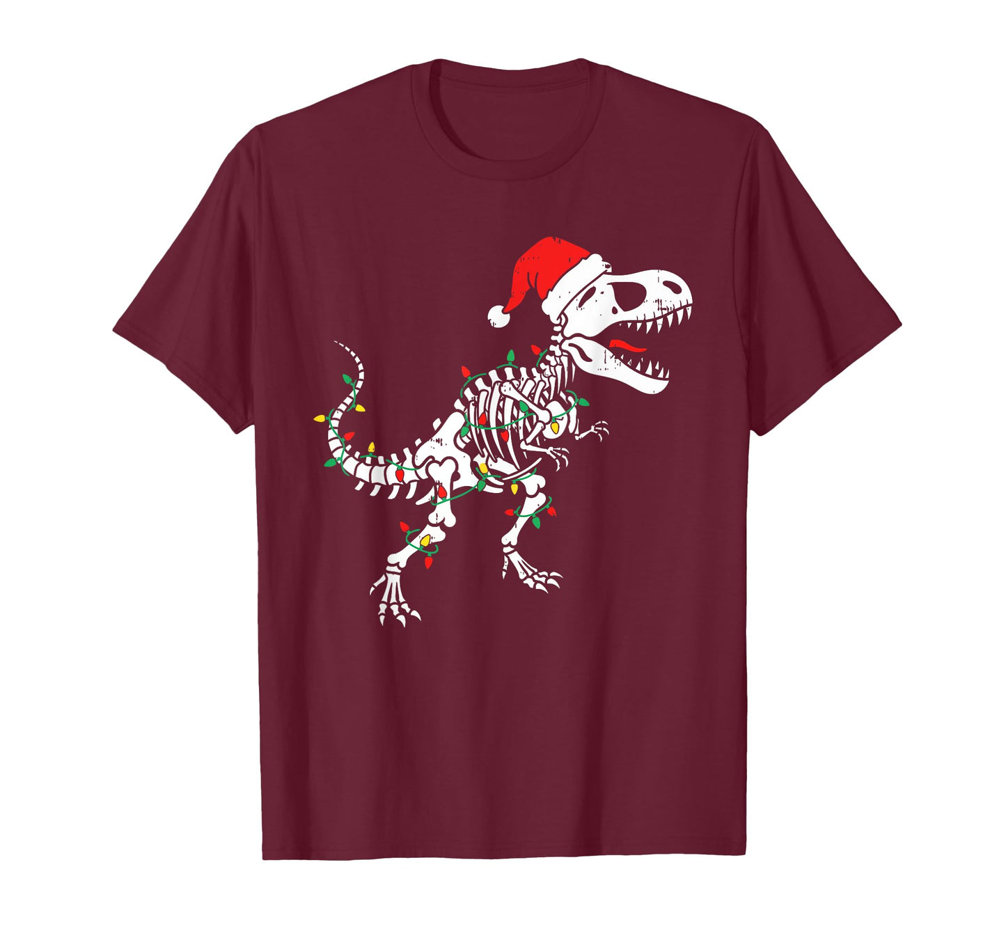 Dinosaur Skeleton Lights Santa Hat Funny Christmas Boys Kids T-Shirt