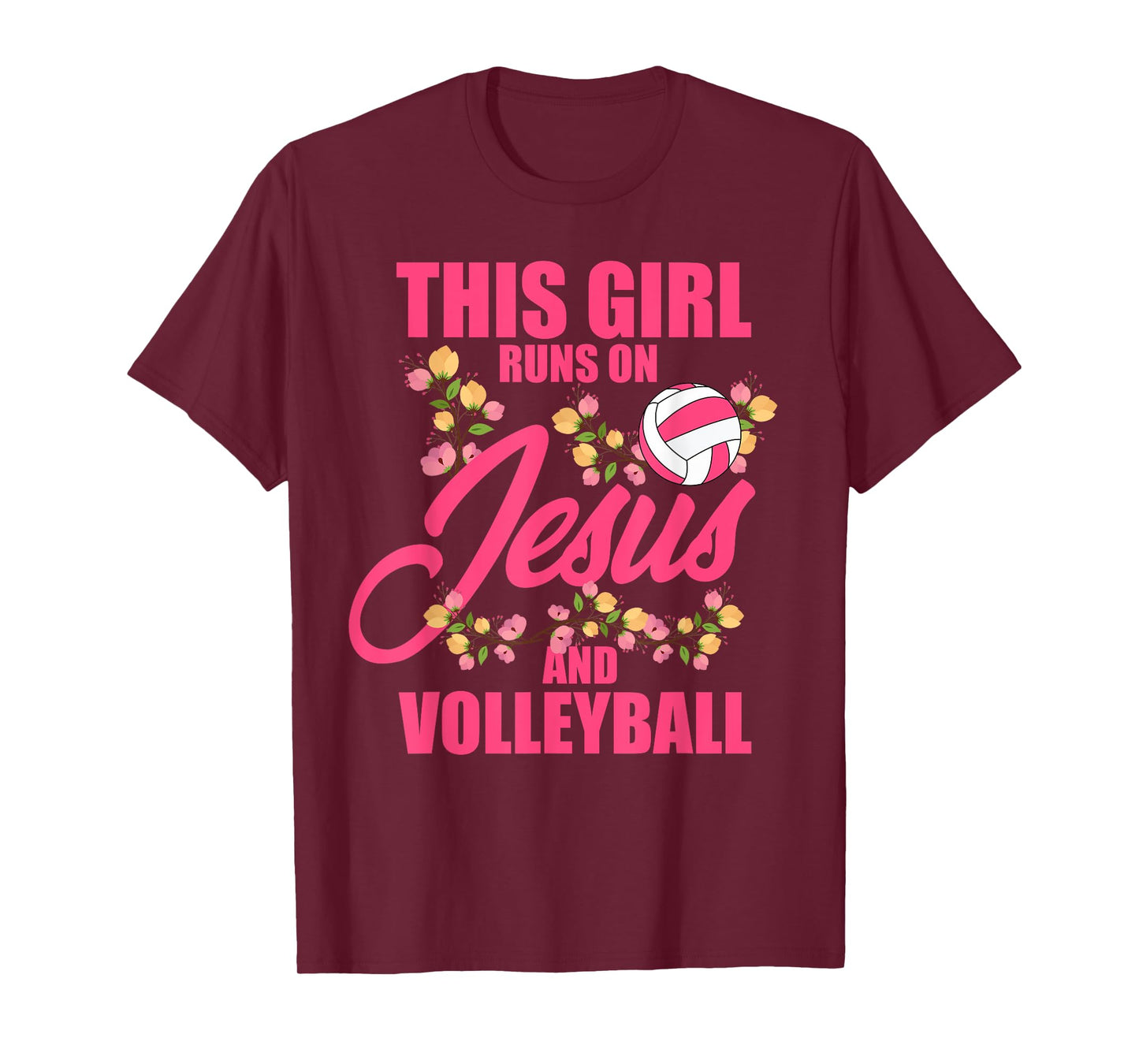This Girl Runs on Jesus & Volleyball Sporty Religious Women T-Shirt