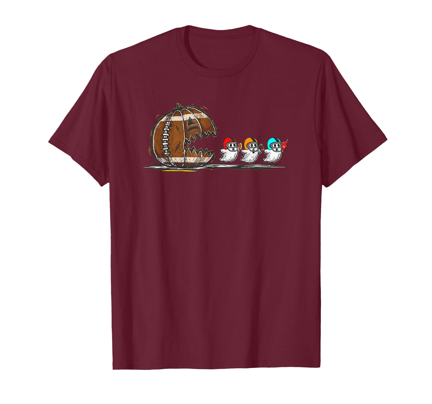 Halloween Gamer Pumpkin Eating Ghost Football Men Boys Kids T-Shirt