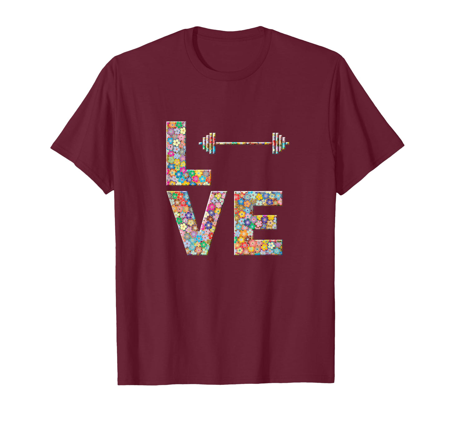 Barbell Gym Workout Love Flowers T-Shirt