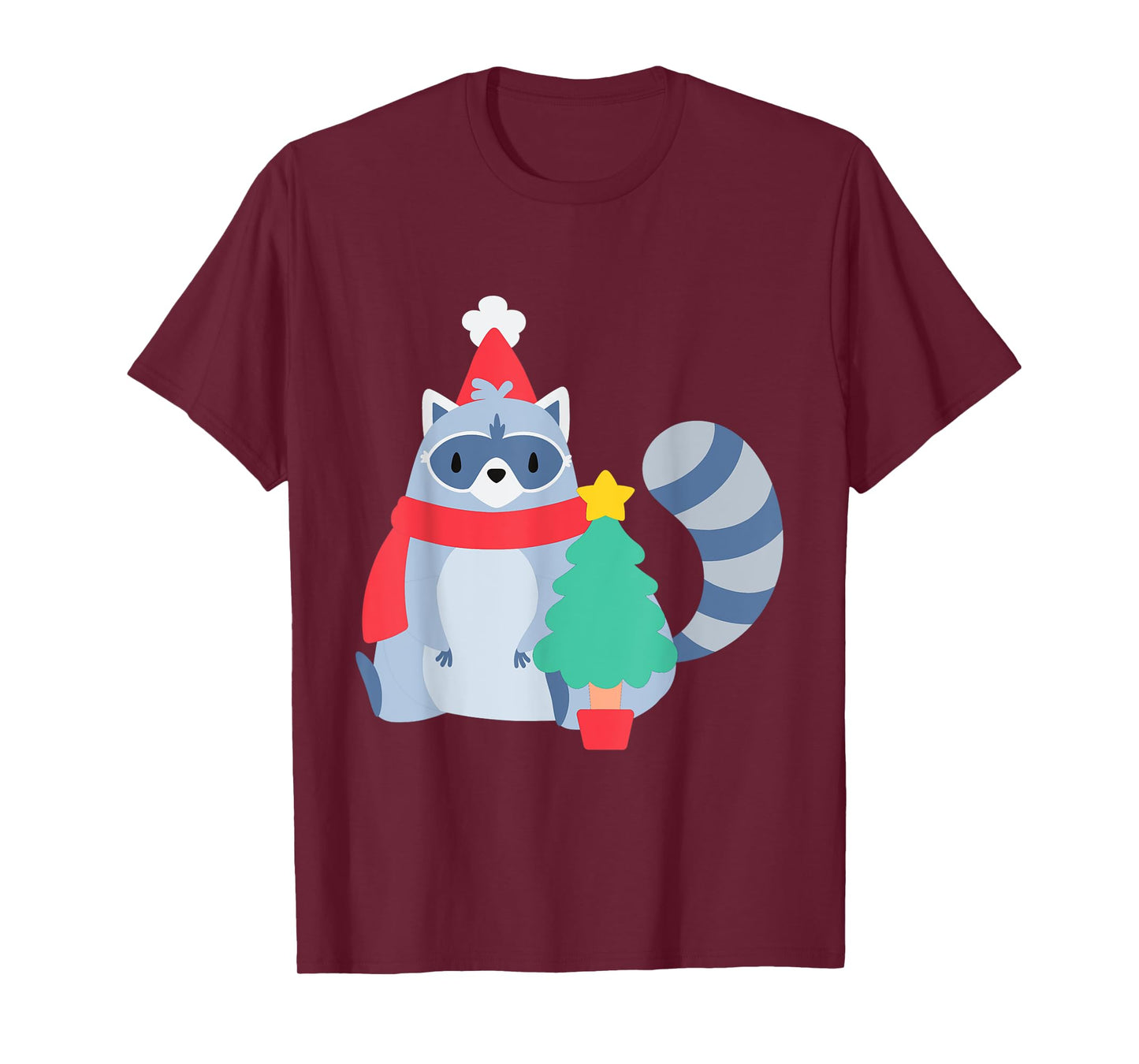 Ugly Christmas Raccoon Santa Xmas Tree Cute Happy Holidays T-Shirt