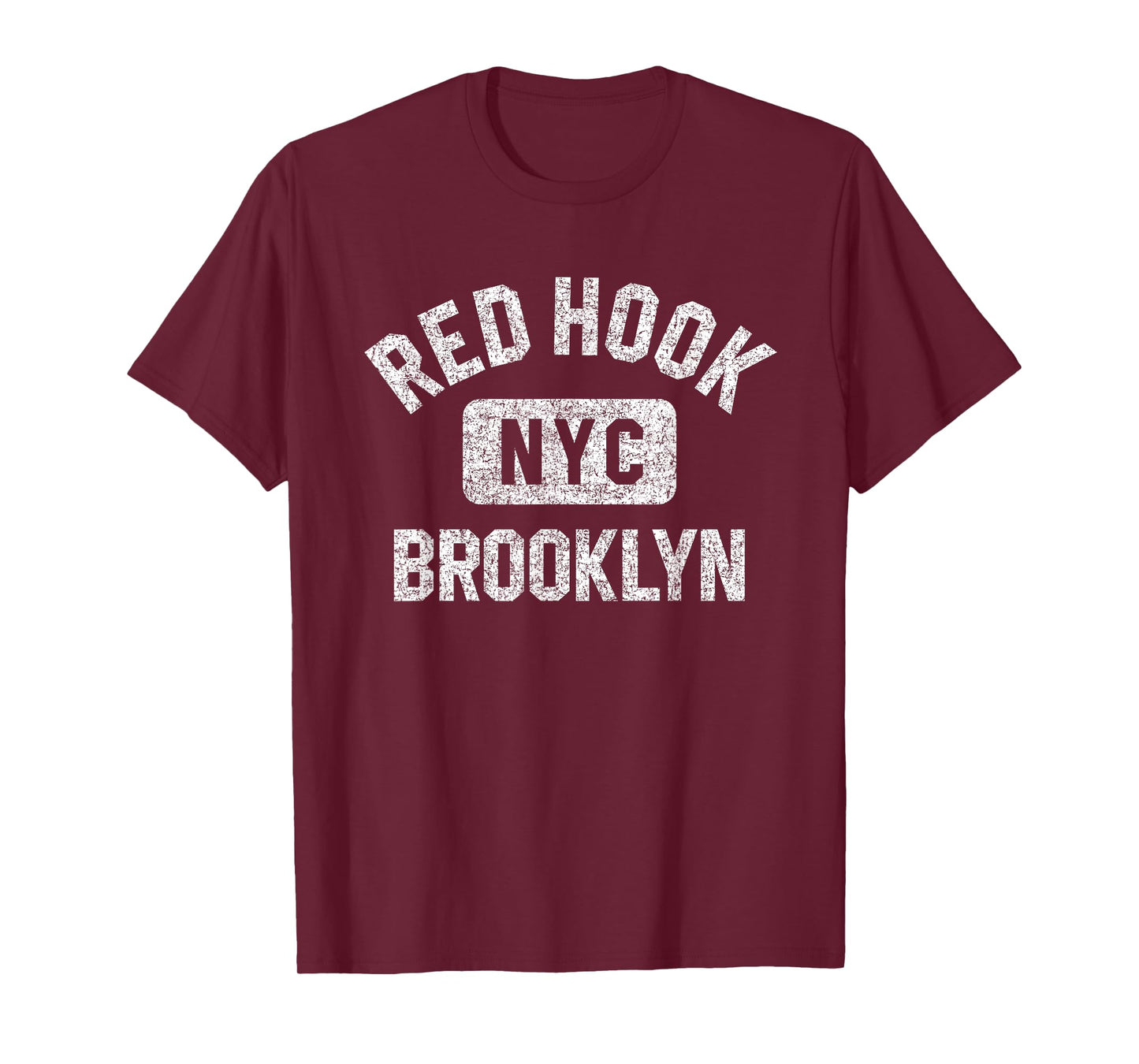 Red Hook Brooklyn NYC Gym Style Distressed White Print T-Shirt