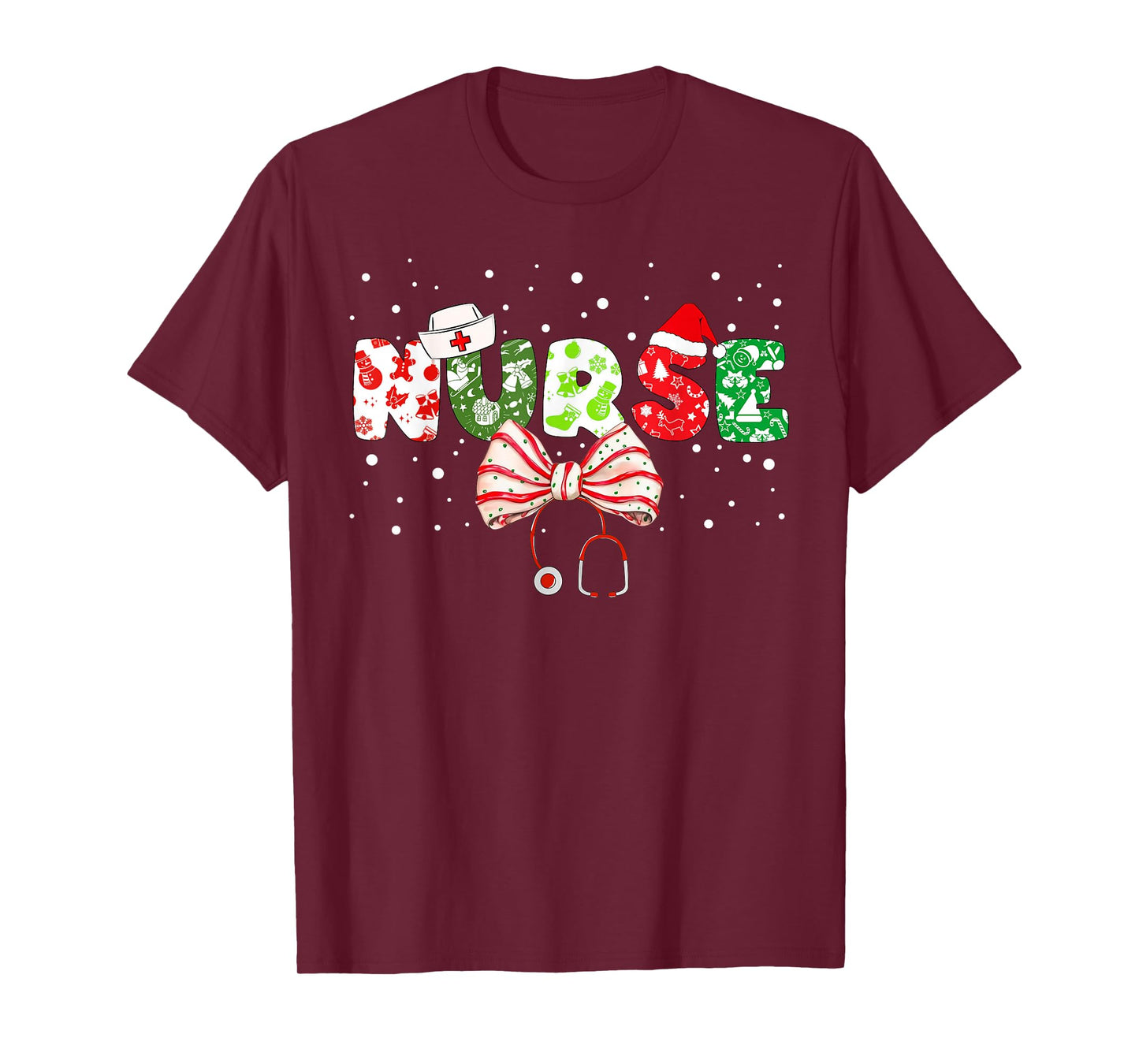 Christmas Nurse Stethoscope Xmas Coquette Bow Nursing School T-Shirt