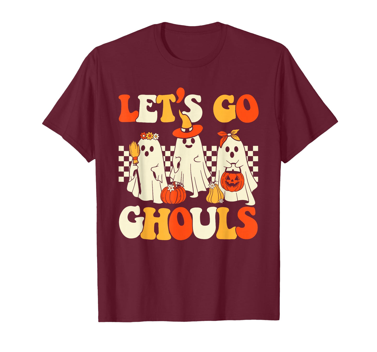 Let's Go Ghouls Halloween Ghost Outfit Costume Retro Groovy T-Shirt